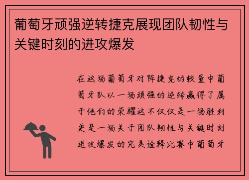 葡萄牙顽强逆转捷克展现团队韧性与关键时刻的进攻爆发